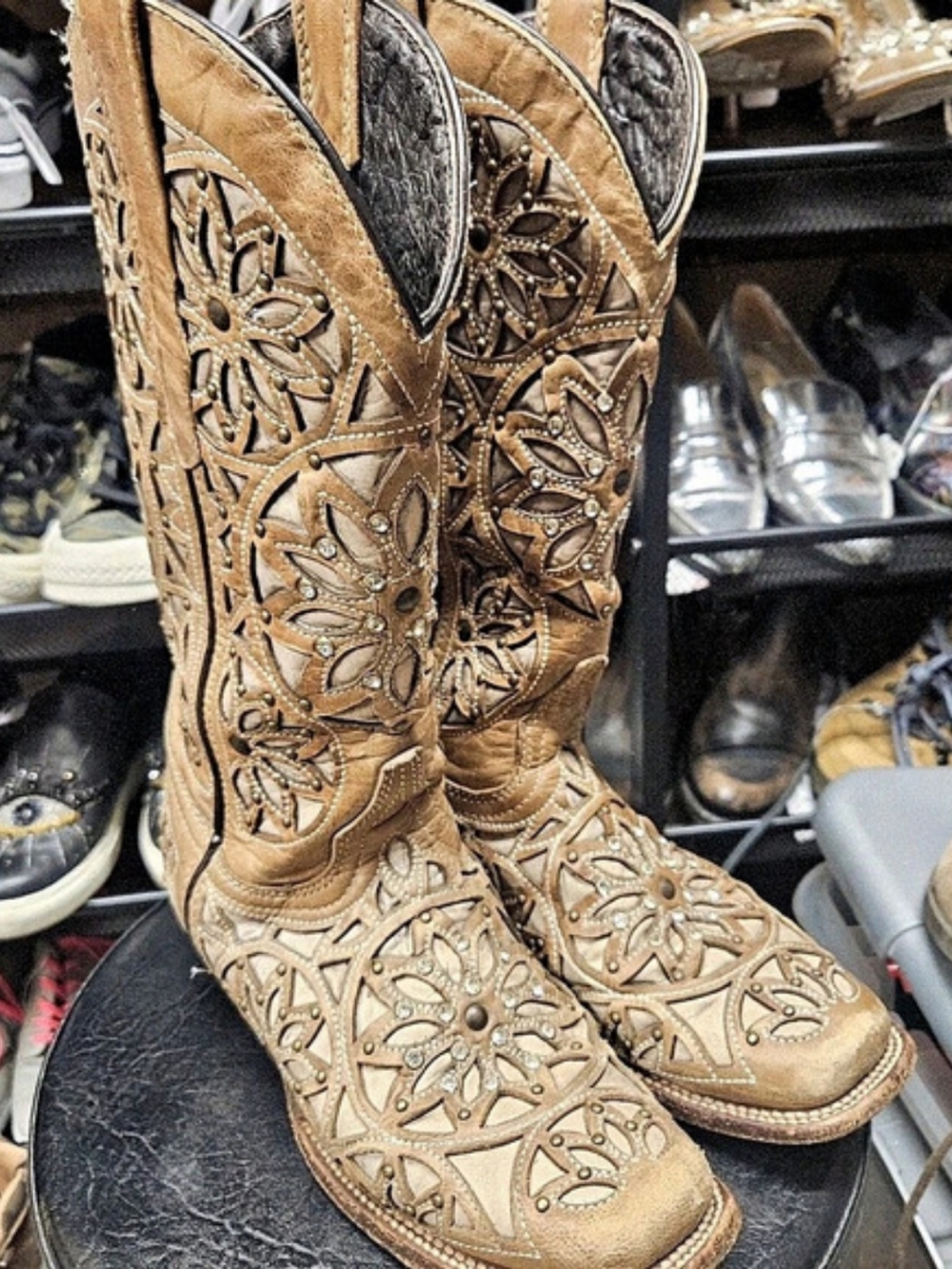 Embellished Floral Western Heeled Boots US 7